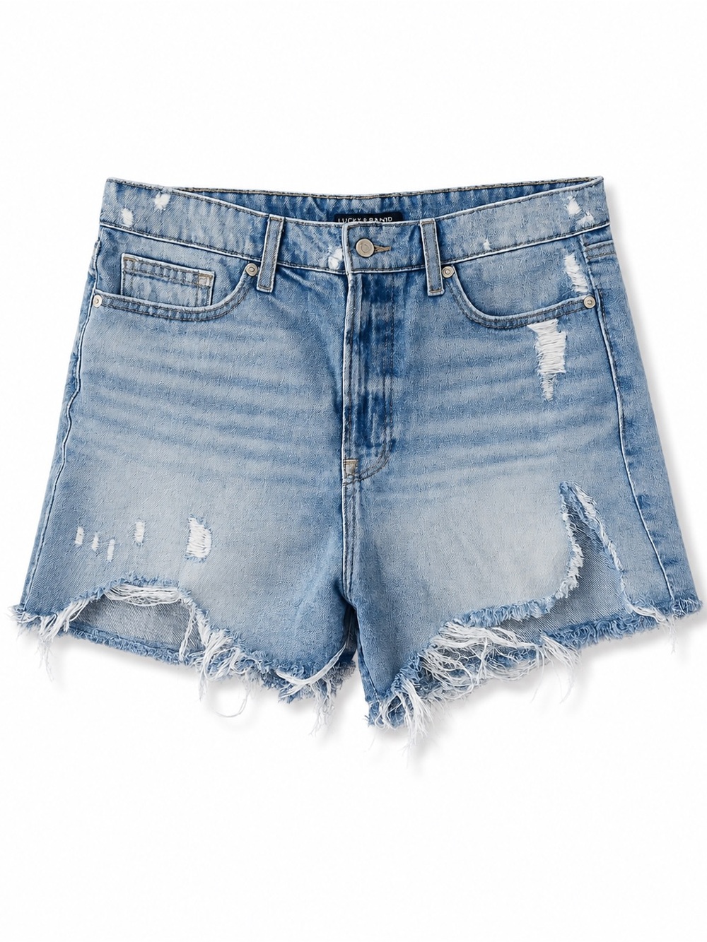 Lucky Brand High Rise Cut Off Ripped Denim Coastal Vibe Beach Shorts SZ 12 / 31
